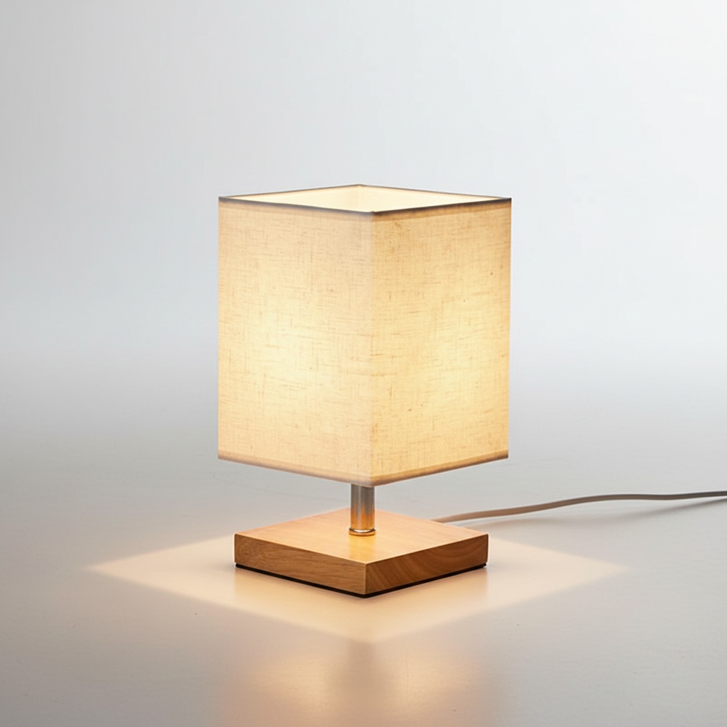 Tischlampe Holzsockel Leinenschirm - LinenGlow