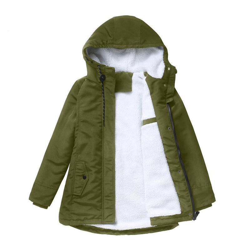 Parka vert kaki à plat, ouverte, avec doublure polaire blanche et poche à rabat 6