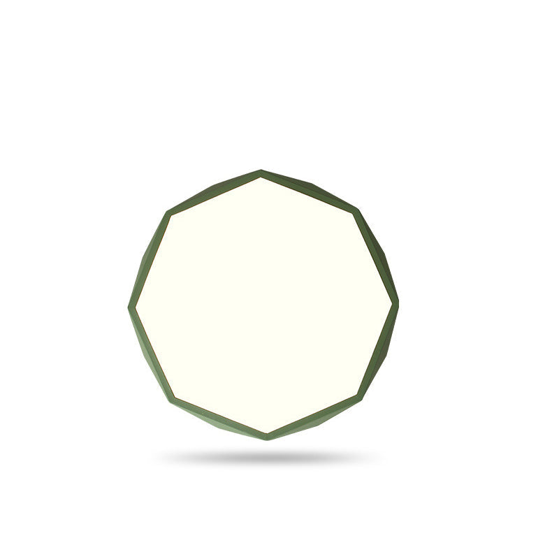 Plafonnier octogonal vert vu de face, diffuseur blanc, sur fond blanc avec ombre portée 16