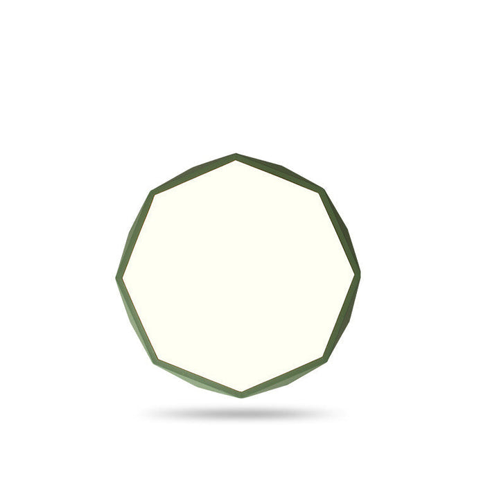 Plafonnier octogonal vert vu de face, diffuseur blanc, sur fond blanc avec ombre portée 16