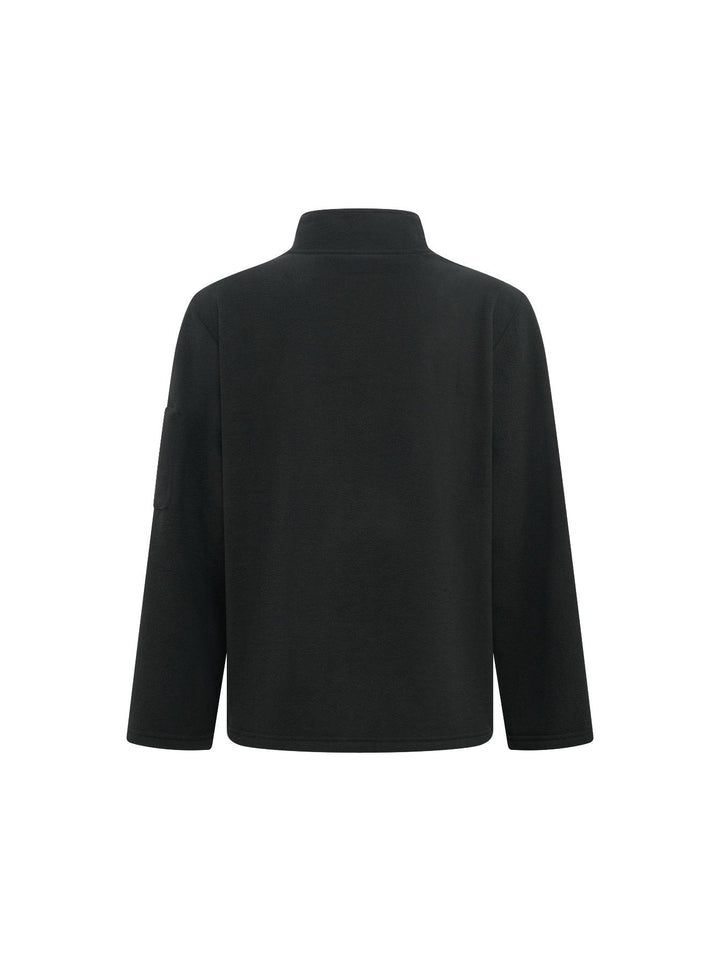 Dos de la veste polaire noire, uni, avec col montant et poche sur la manche 12