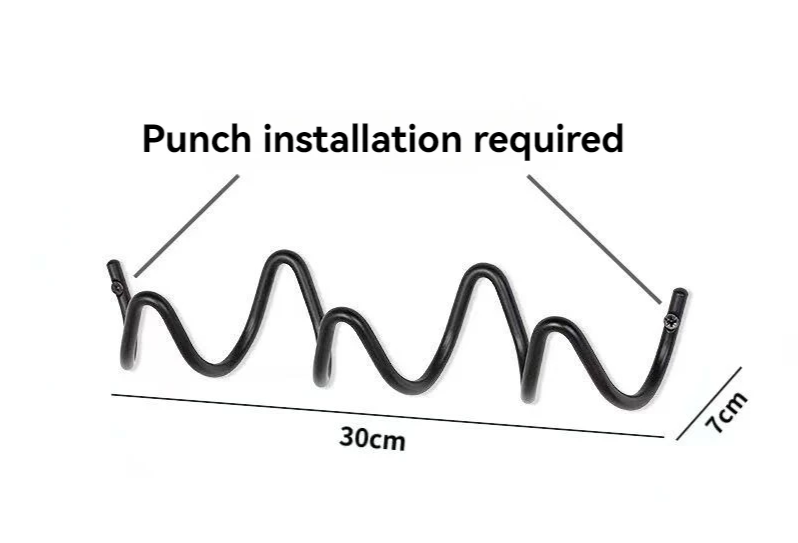 Schéma du portant noir avec ses cotes de 30 cm de long et 7 cm de profondeur, vis de fixation visibles aux extrémités. 5