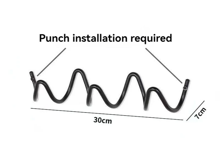 Schéma du portant noir avec ses cotes de 30 cm de long et 7 cm de profondeur, vis de fixation visibles aux extrémités. 5