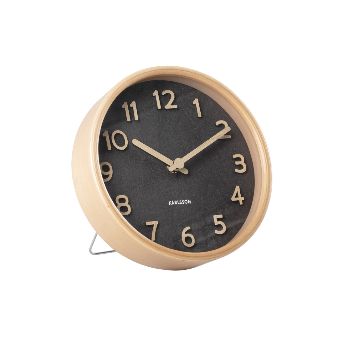 Karlsson I Table Clock Pure Wood Grain - Zwart