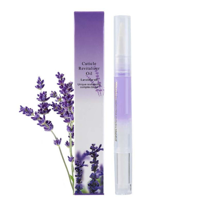 Stylo à l'huile violette et sa boîte assortie, devant des brins de lavande 14