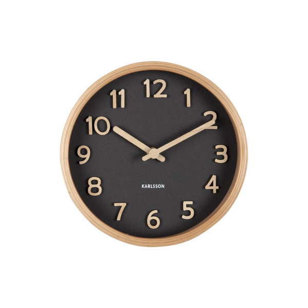 Karlsson I Table Clock Pure Wood Grain - Zwart