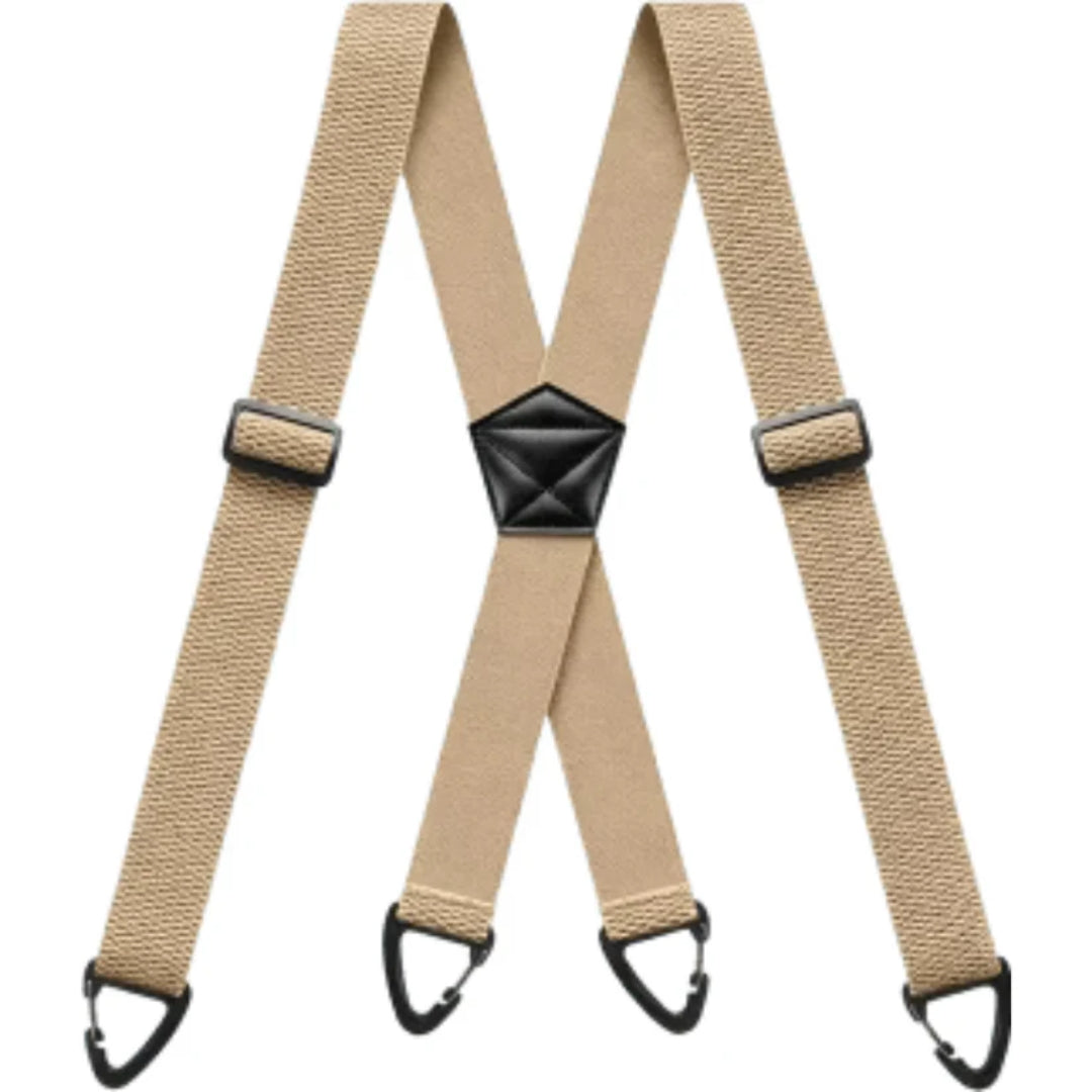 Bretelles beige sable en X avec curseurs réglables et quatre pinces noires 9
