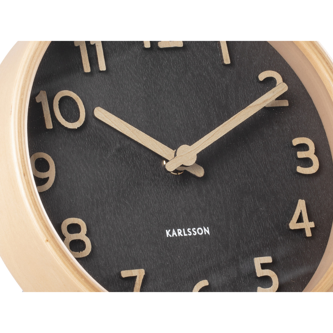 Karlsson I Table Clock Pure Wood Grain - Zwart