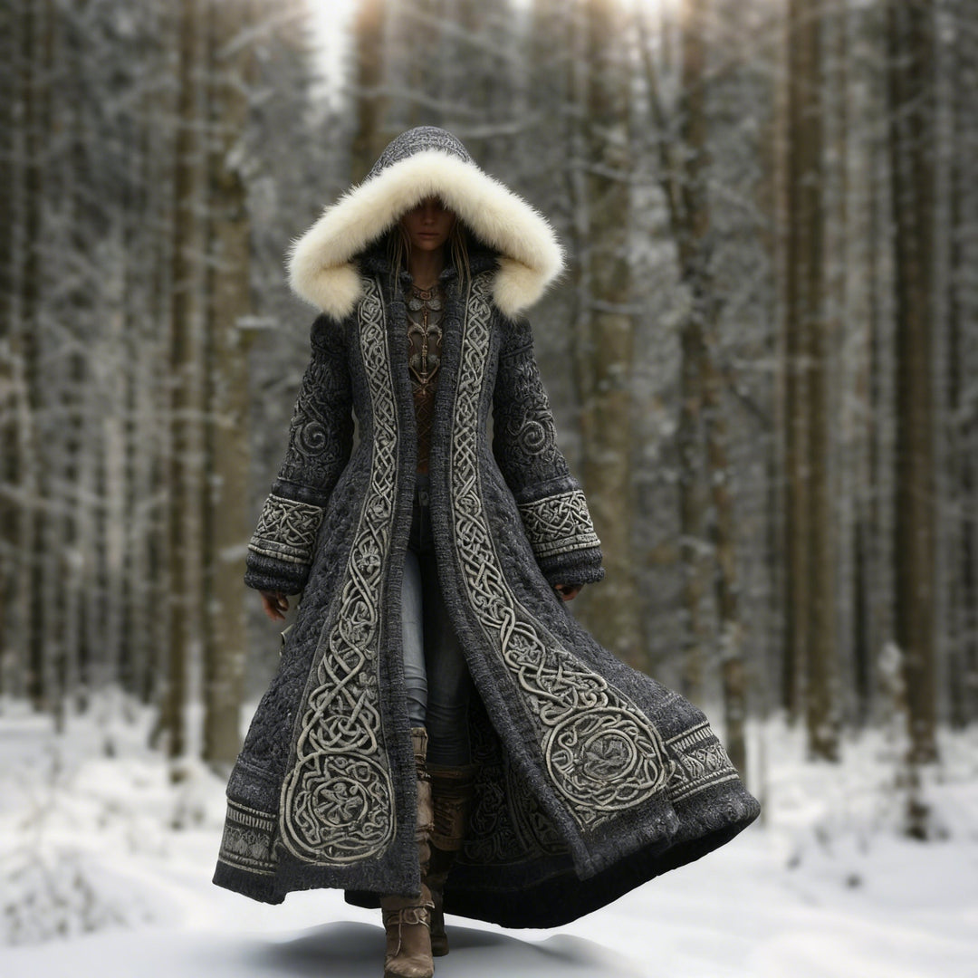 Même manteau en version gris anthracite, plan plus large montrant la coupe évasée en mouvement 5