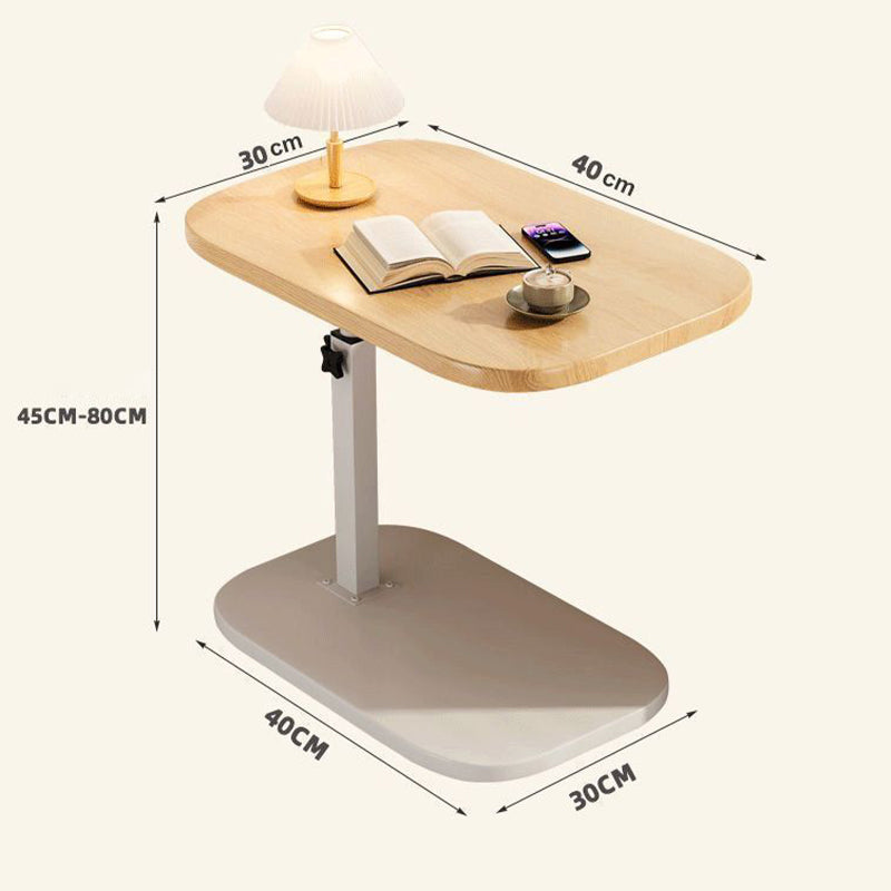 Version bois clair et base grise avec cotes : plateau de 40 par 30 cm, base de 40 par 30 cm, hauteur de 45 à 80 cm. 12