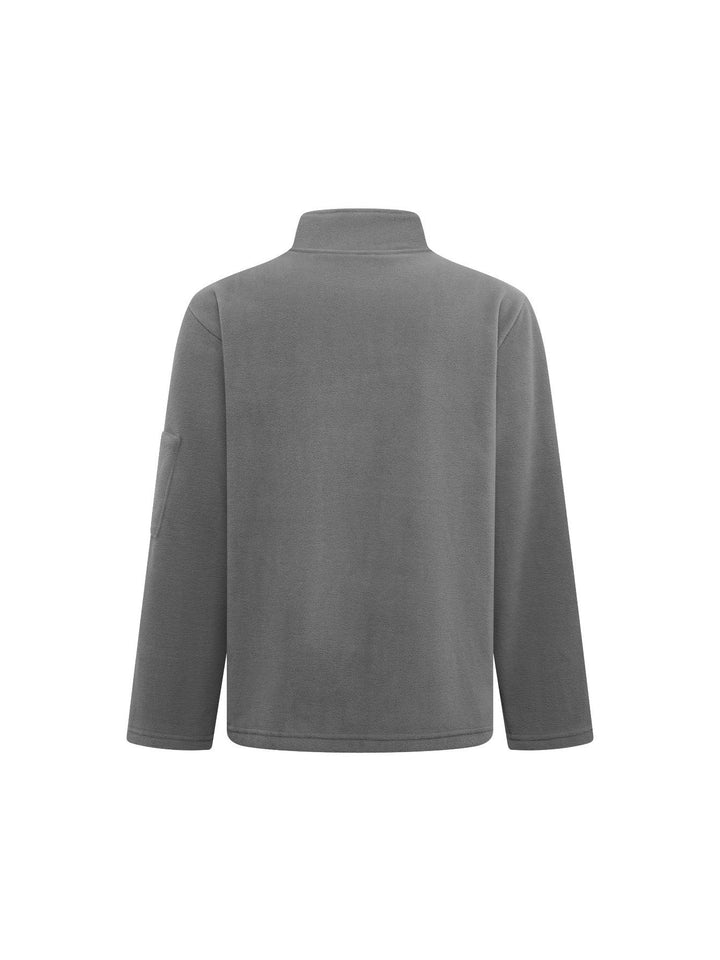 Dos de la veste polaire gris foncé, uni, avec col montant et poche sur la manche 11