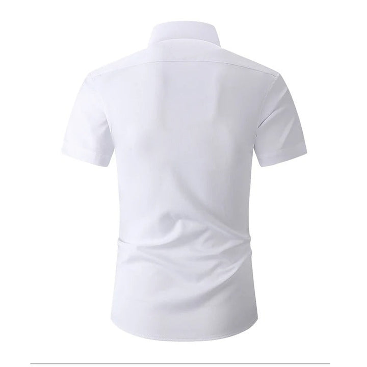 Vue de dos de la chemise blanche, dos uni avec col et manches courtes 2