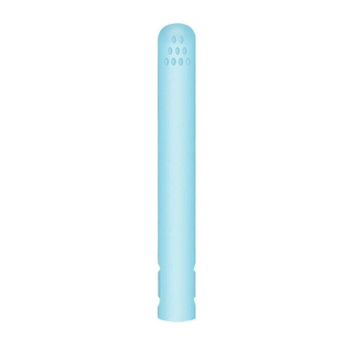 Lisseur bleu clair fermé, présenté debout sur fond blanc, avec ses petites perforations en haut. 12
