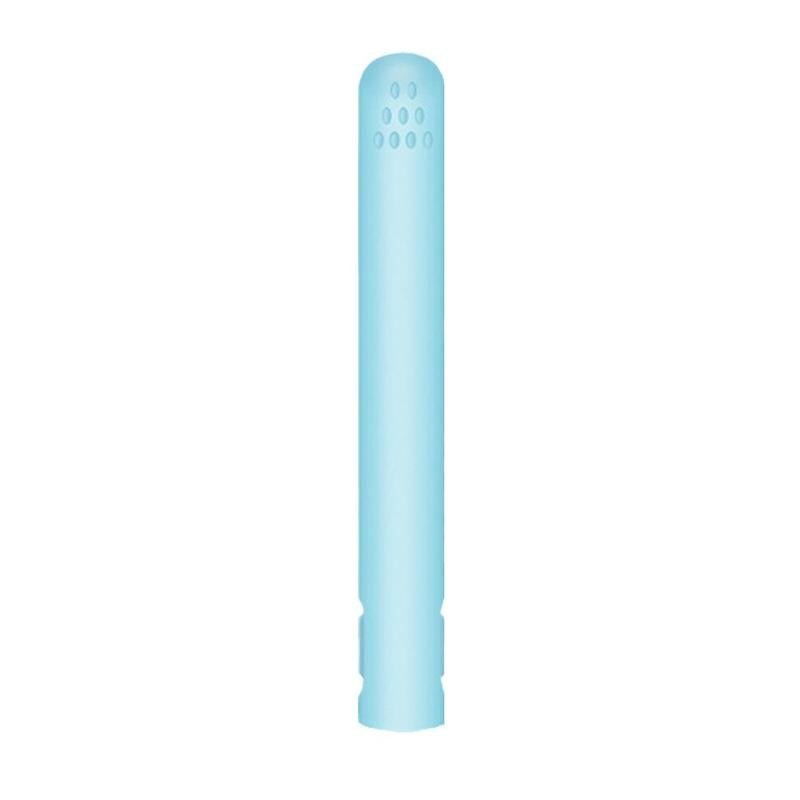 Lisseur bleu clair fermé, vu de face sur fond blanc, avec ses petites perforations en haut. 10