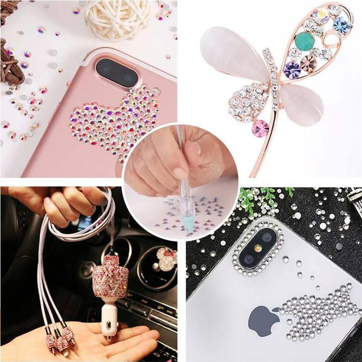 Strass sur coque de téléphone, broche papillon et chargeur de voiture, avec stylo en médaillon 8