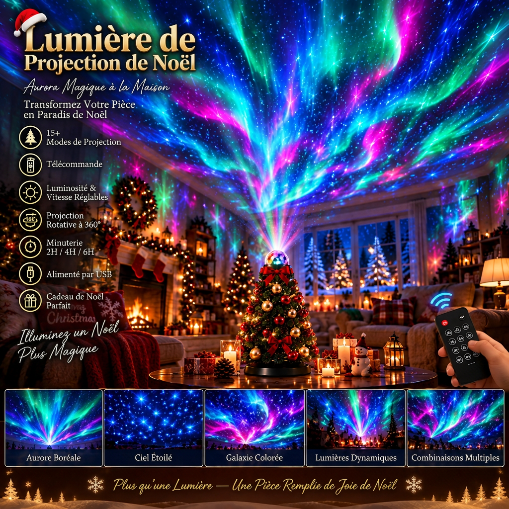 Projecteur lumineux de Noël LED avec plus de 15 motifs de fêtes et télécommande