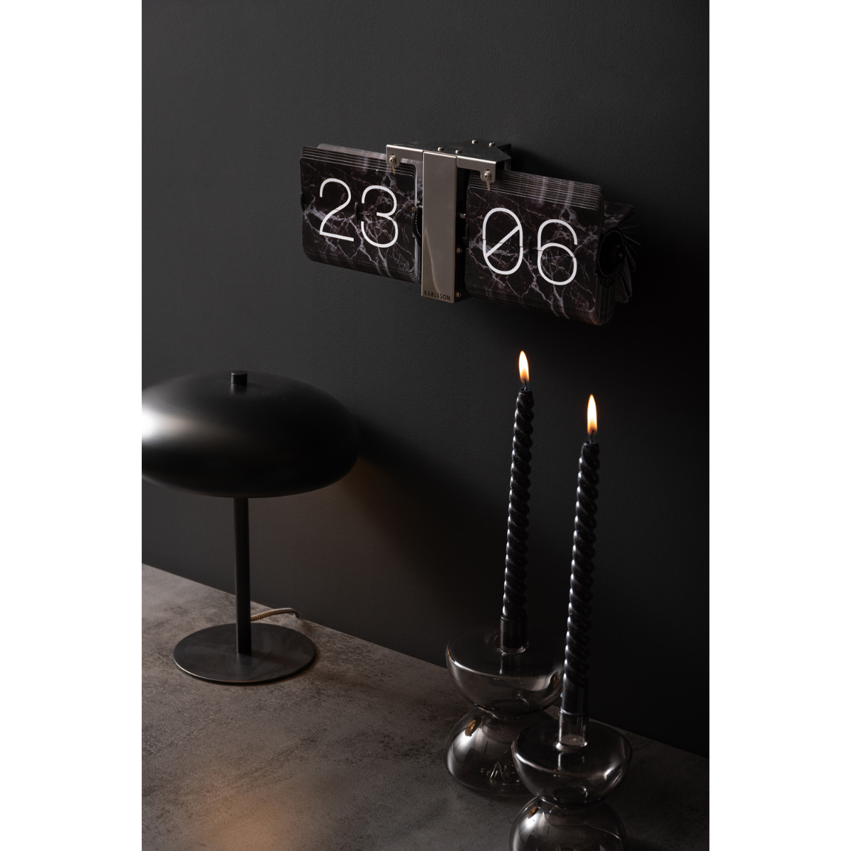 Karlsson I Flip Clock No Case Marble - Zwart