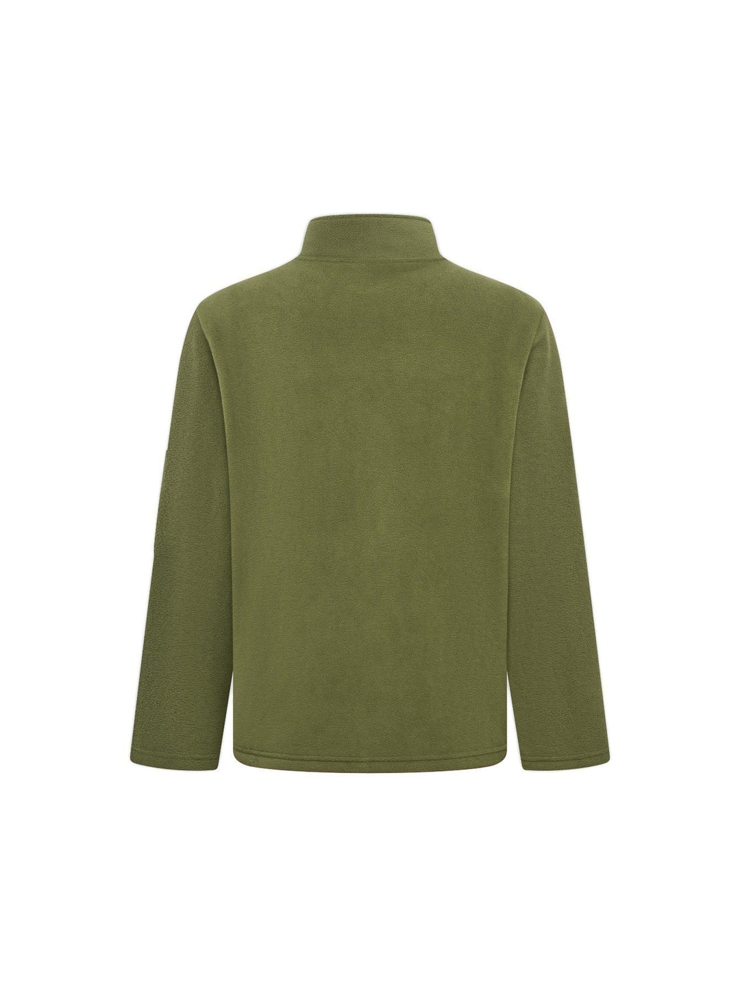 Dos de la veste polaire vert kaki, uni, avec col montant et ourlet bas simple 10