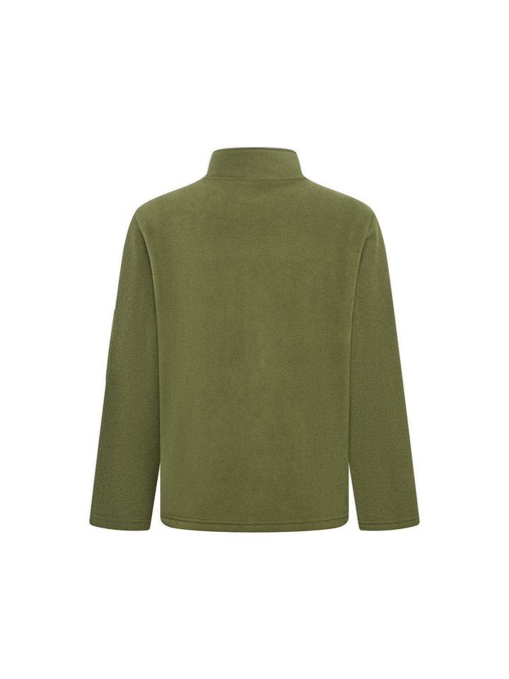 Dos de la veste polaire vert kaki, uni, avec col montant et ourlet bas simple 10