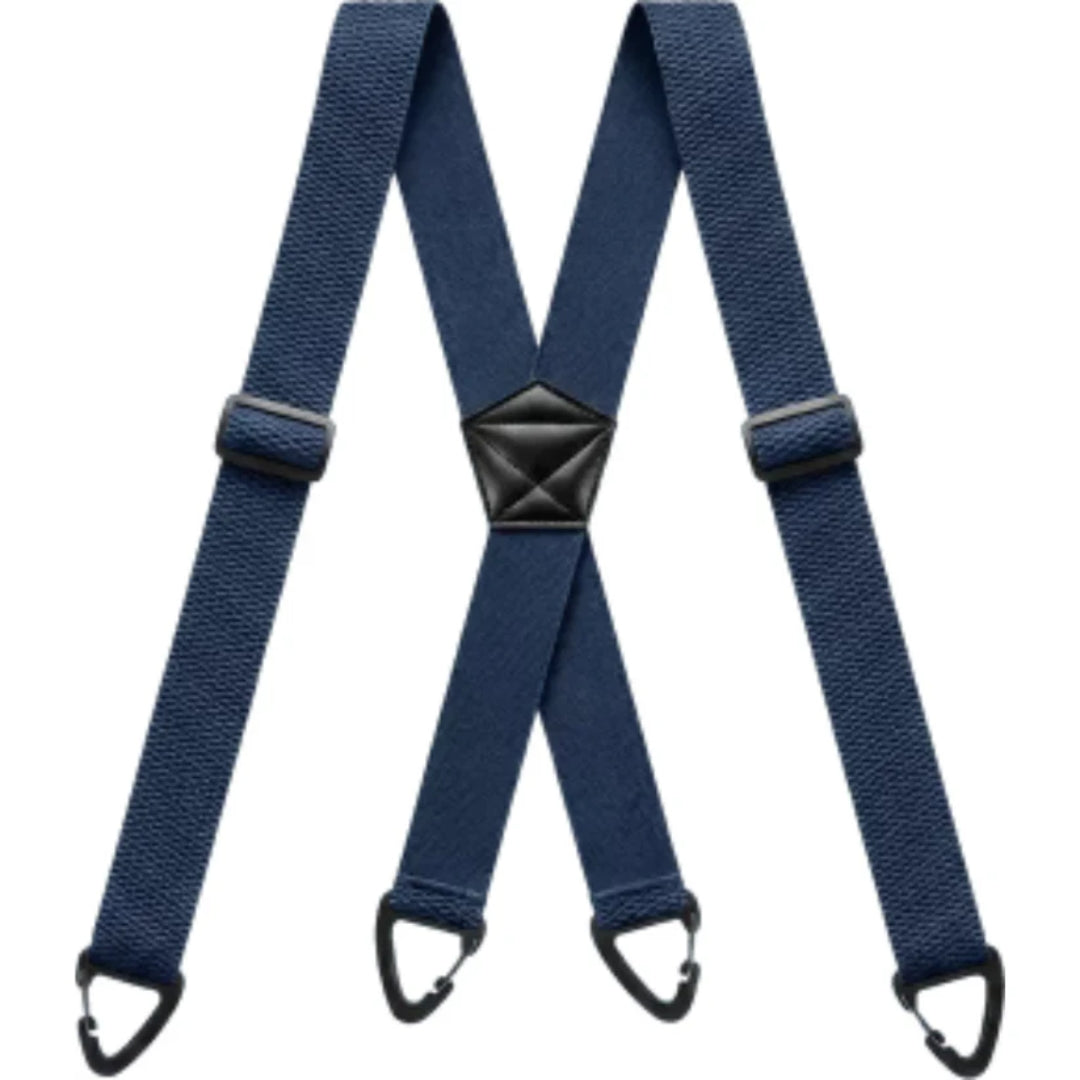 Bretelles bleu marine en X avec curseurs réglables et quatre pinces noires 5