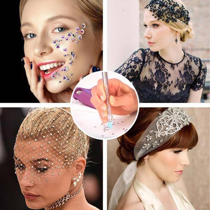 Quatre portraits de femmes parées de strass au visage, dans les cheveux ou sur une voilette 7