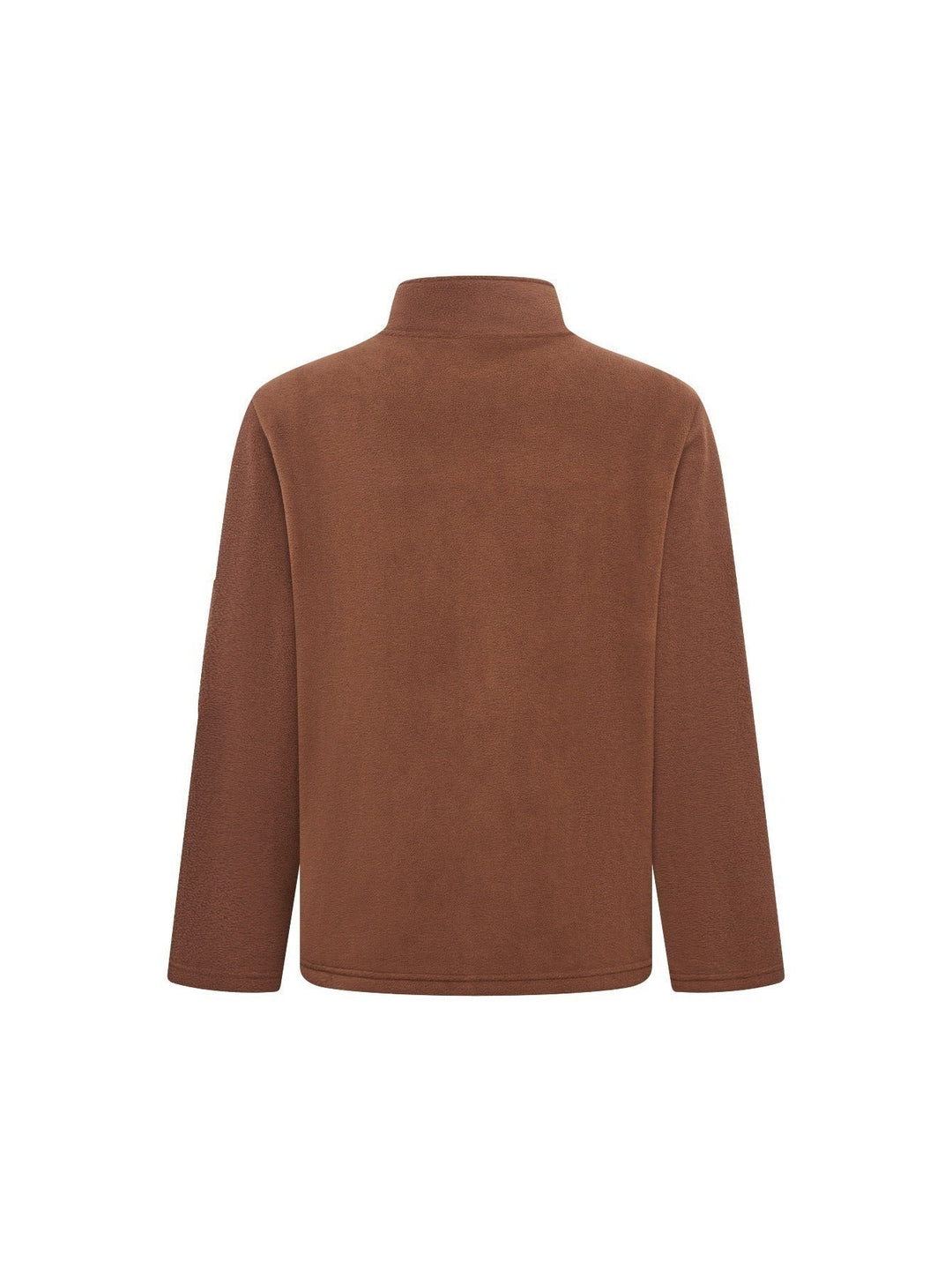 Dos de la veste polaire marron, uni, avec col montant et poche sur la manche 8