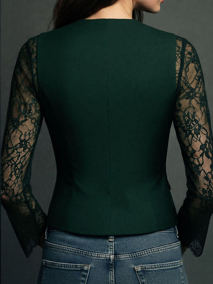 Dos de la version vert foncé, manches en dentelle de la même teinte 15
