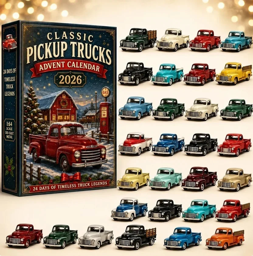 Boîte de pick-up classiques en métal à l'échelle 1/64, avec vingt-quatre camionnettes de couleurs variées alignées à côté 10