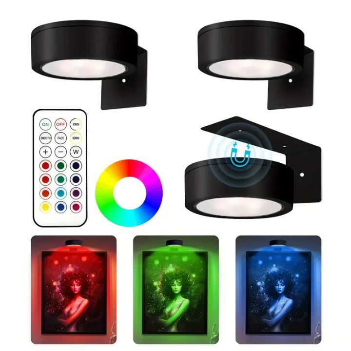 Lot de trois lampes noires avec télécommande, aimant et palette de couleurs, tableau éclairé en trois teintes 9