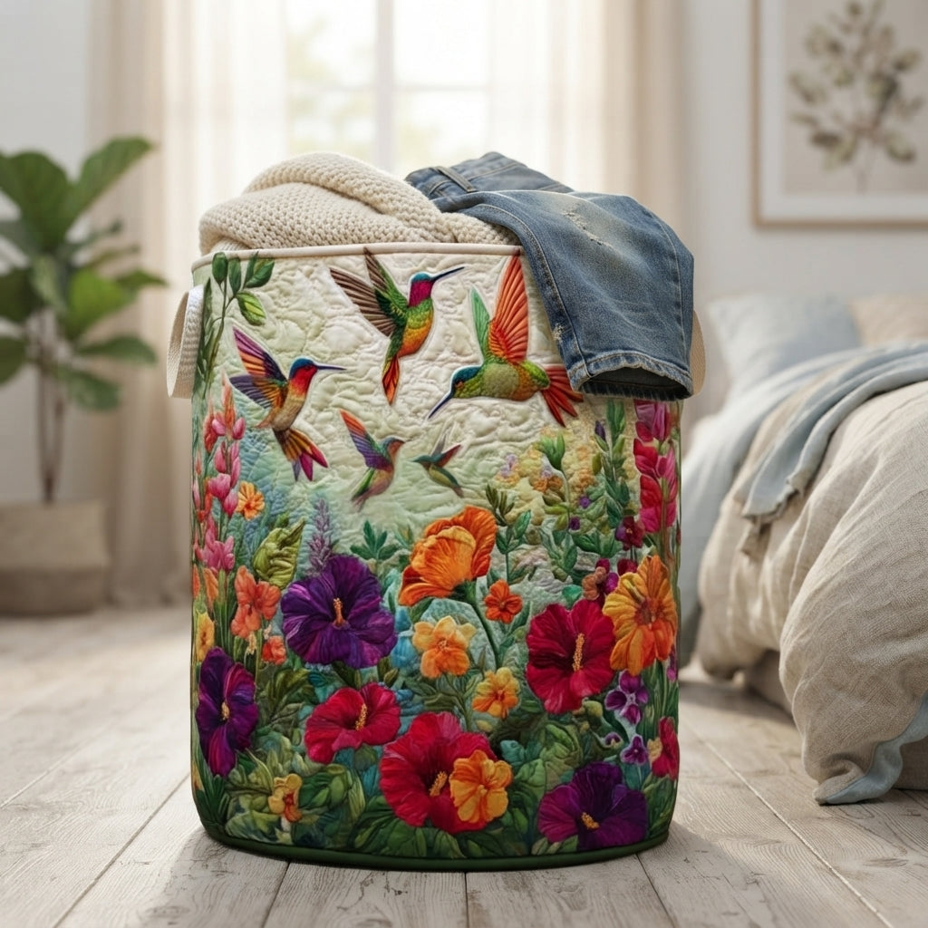 Panier fleuri posé sur un parquet clair dans une chambre, avec un plaid beige et un jean qui dépassent. 4