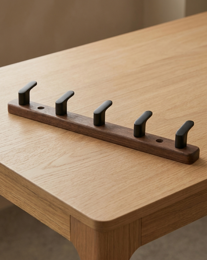 Version à cinq crochets noirs posée à plat sur une table en bois clair 8