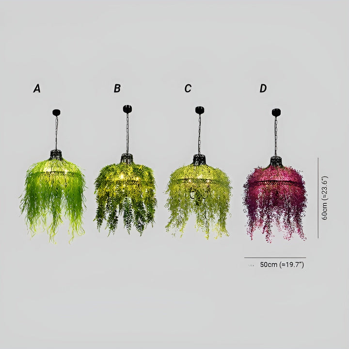 Quatre coloris de la suspension côte à côte, repérés A à D, avec les dimensions indiquées 8