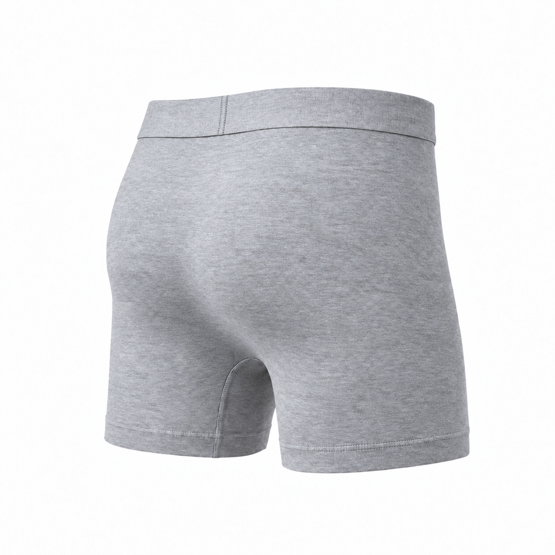 Boxer gris chiné vu de dos en trois quarts, arrière uni et bas de jambe cousu. 8