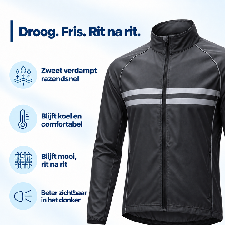 Veste grise de trois quarts avec pictogrammes sur l'évacuation de la transpiration, le confort et la visibilité nocturne. 4