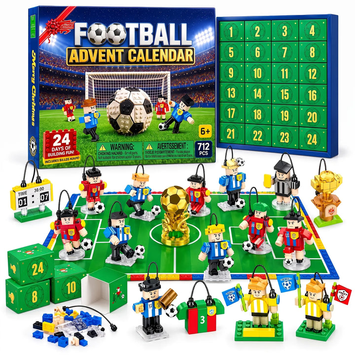 Boîte du calendrier, 24 cases numérotées et tout le contenu : joueurs, arbitre, tableau, trophées, terrain 2