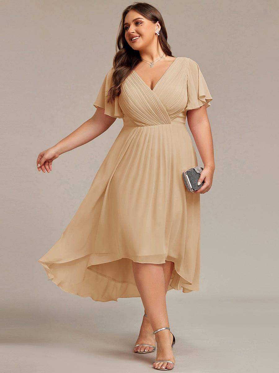 Robe de invitée de mariage en mousseline avec col en V et manches courtes 153