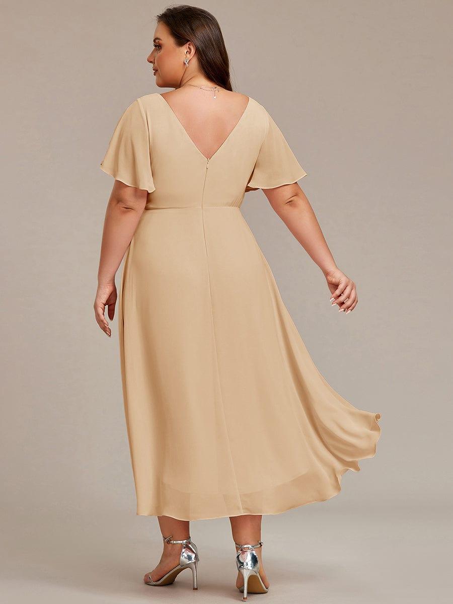 Robe de invitée de mariage en mousseline avec col en V et manches courtes 154