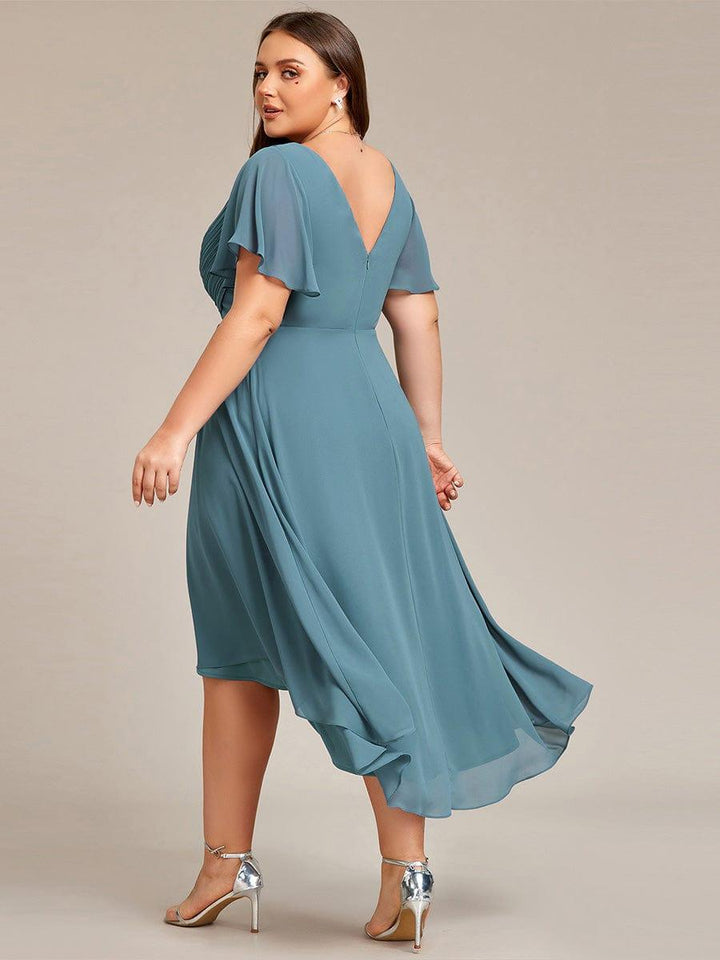 Robe de invitée de mariage en mousseline avec col en V et manches courtes 114
