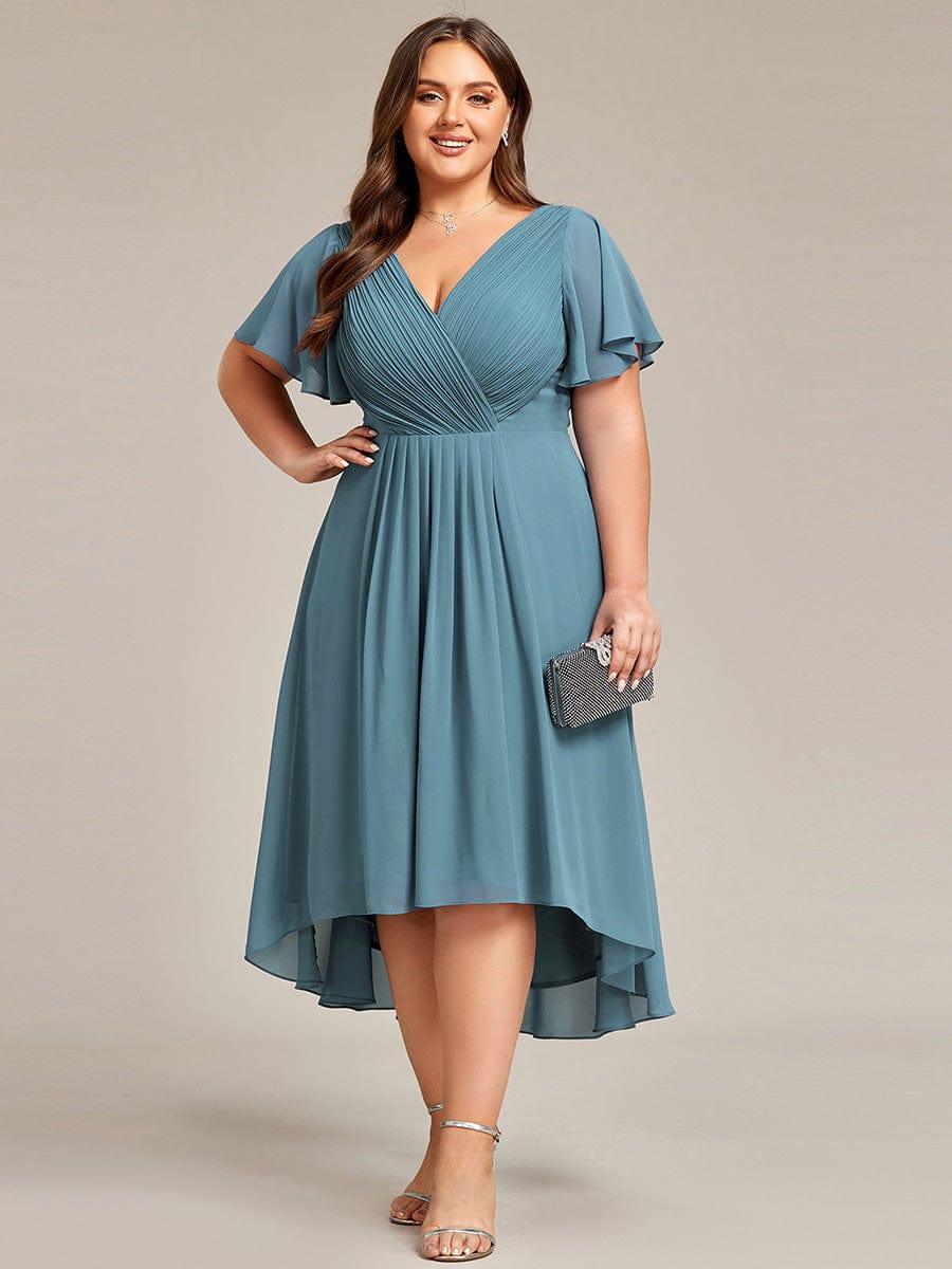 Robe de invitée de mariage en mousseline avec col en V et manches courtes 113