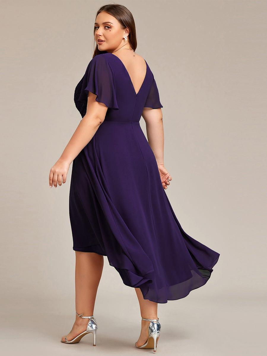 Robe de invitée de mariage en mousseline avec col en V et manches courtes 122