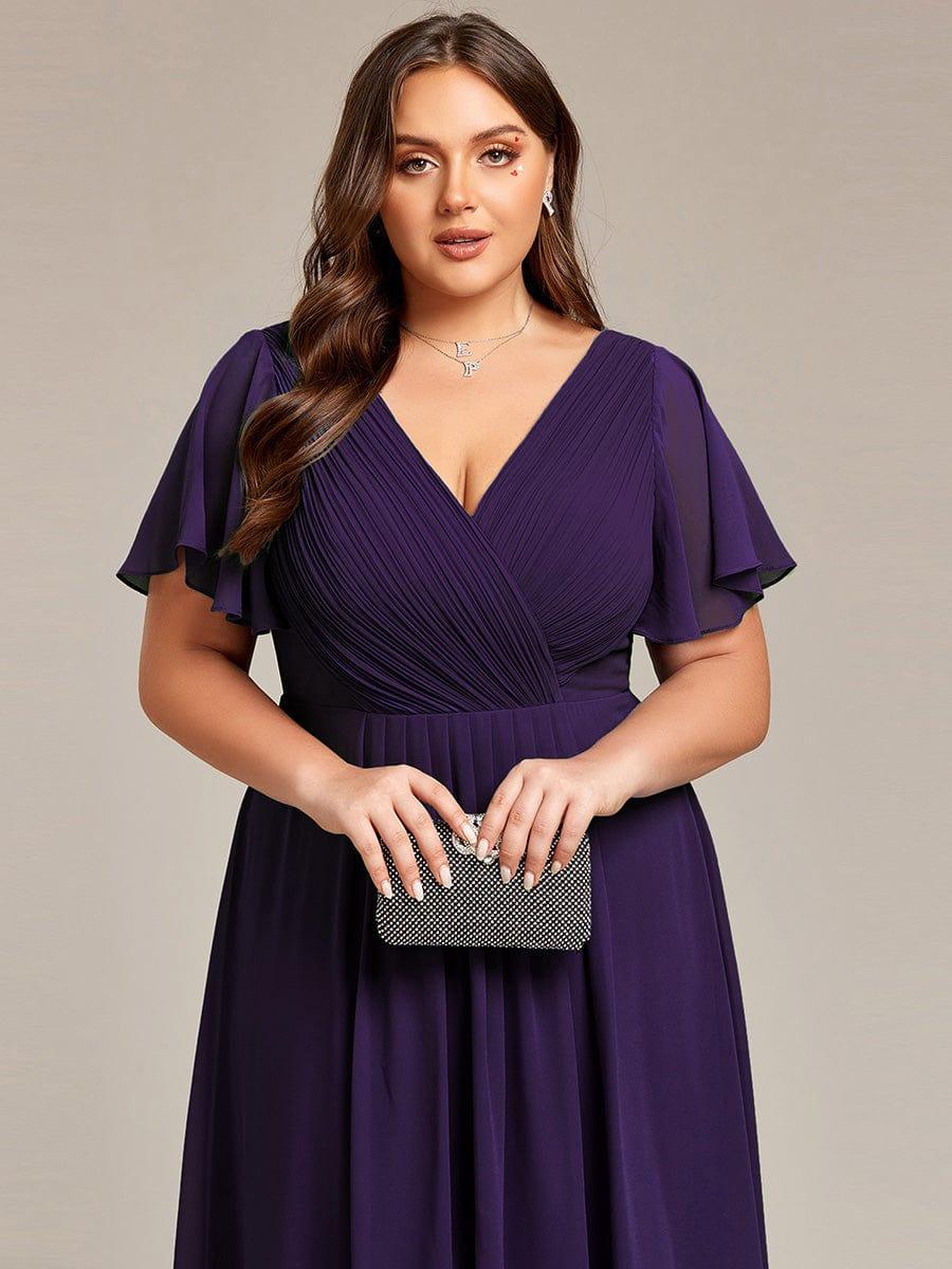Robe de invitée de mariage en mousseline avec col en V et manches courtes 123