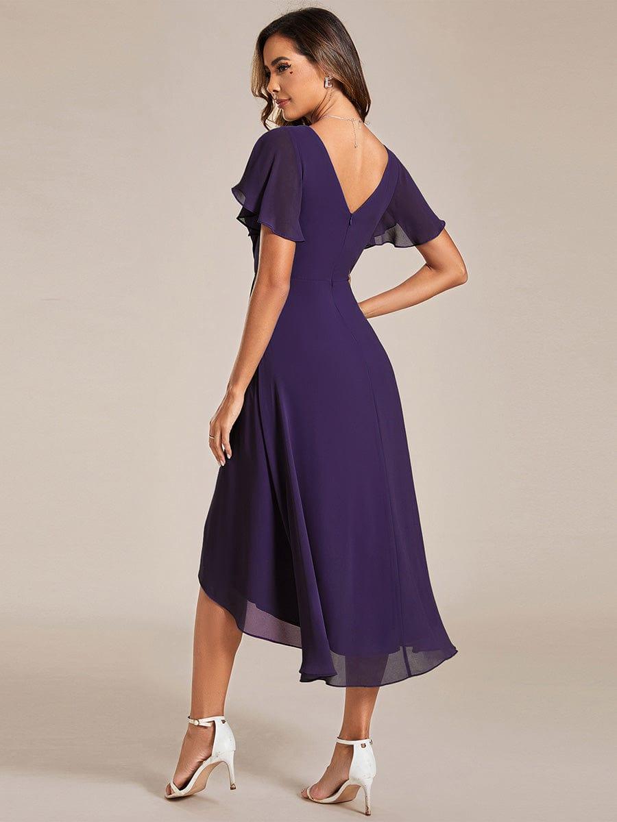 Robe de invitée de mariage en mousseline avec col en V et manches courtes 117