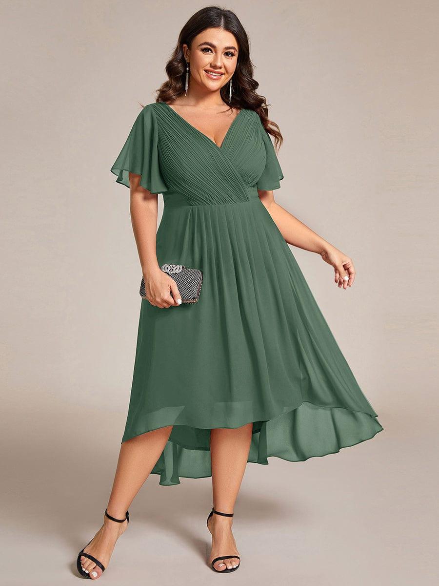 Robe de invitée de mariage en mousseline avec col en V et manches courtes 147