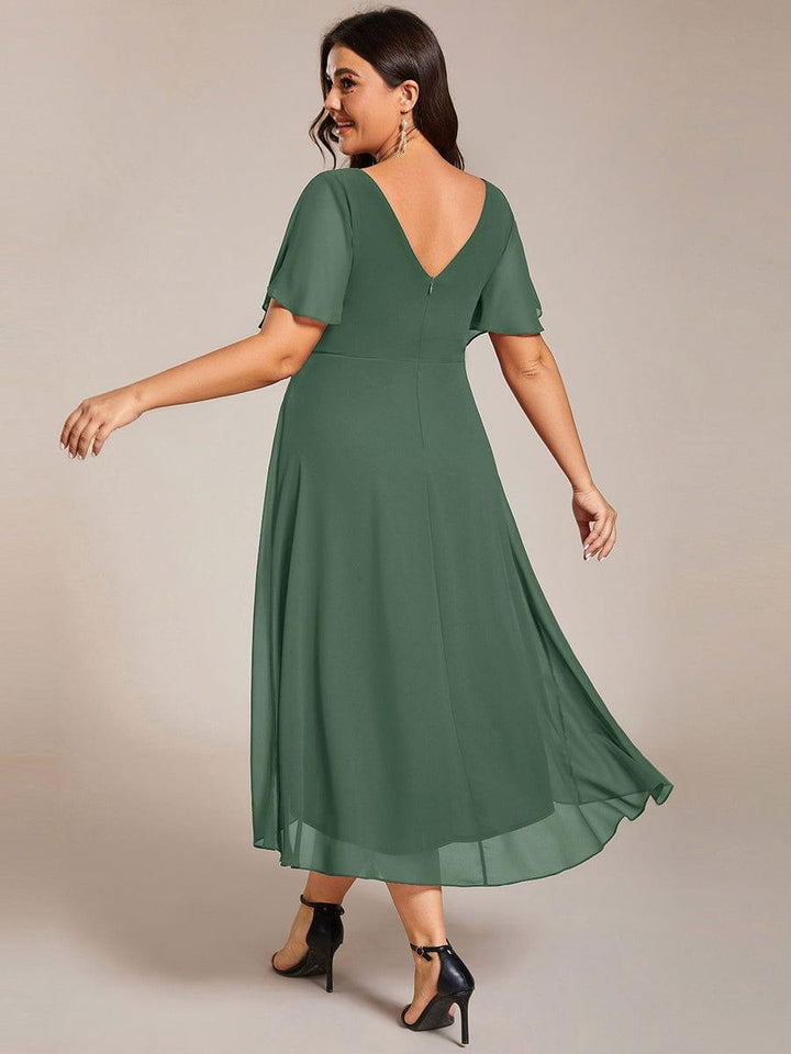 Robe de invitée de mariage en mousseline avec col en V et manches courtes 148