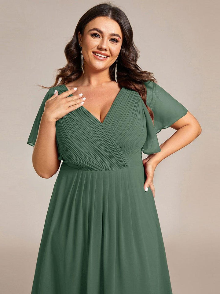 Robe de invitée de mariage en mousseline avec col en V et manches courtes 149