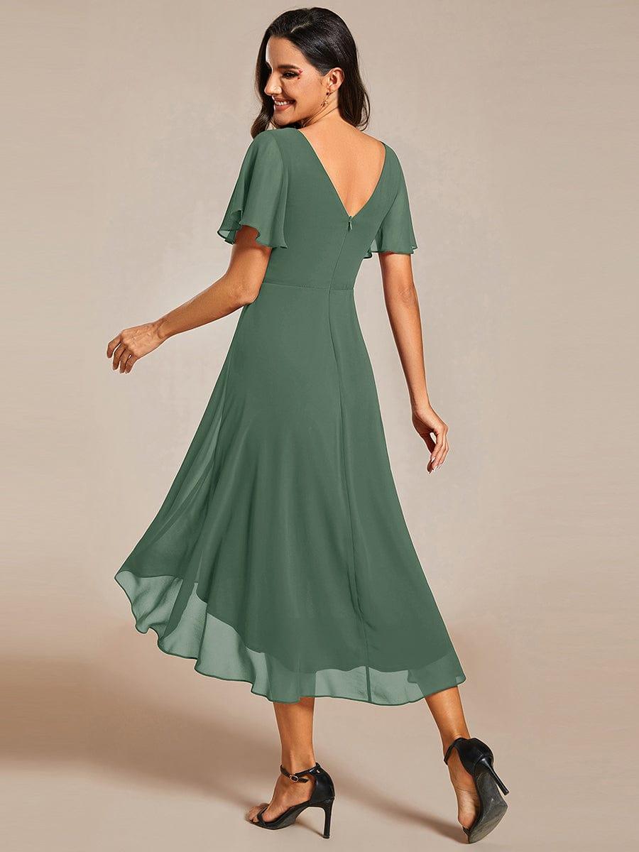 Robe de invitée de mariage en mousseline avec col en V et manches courtes 145