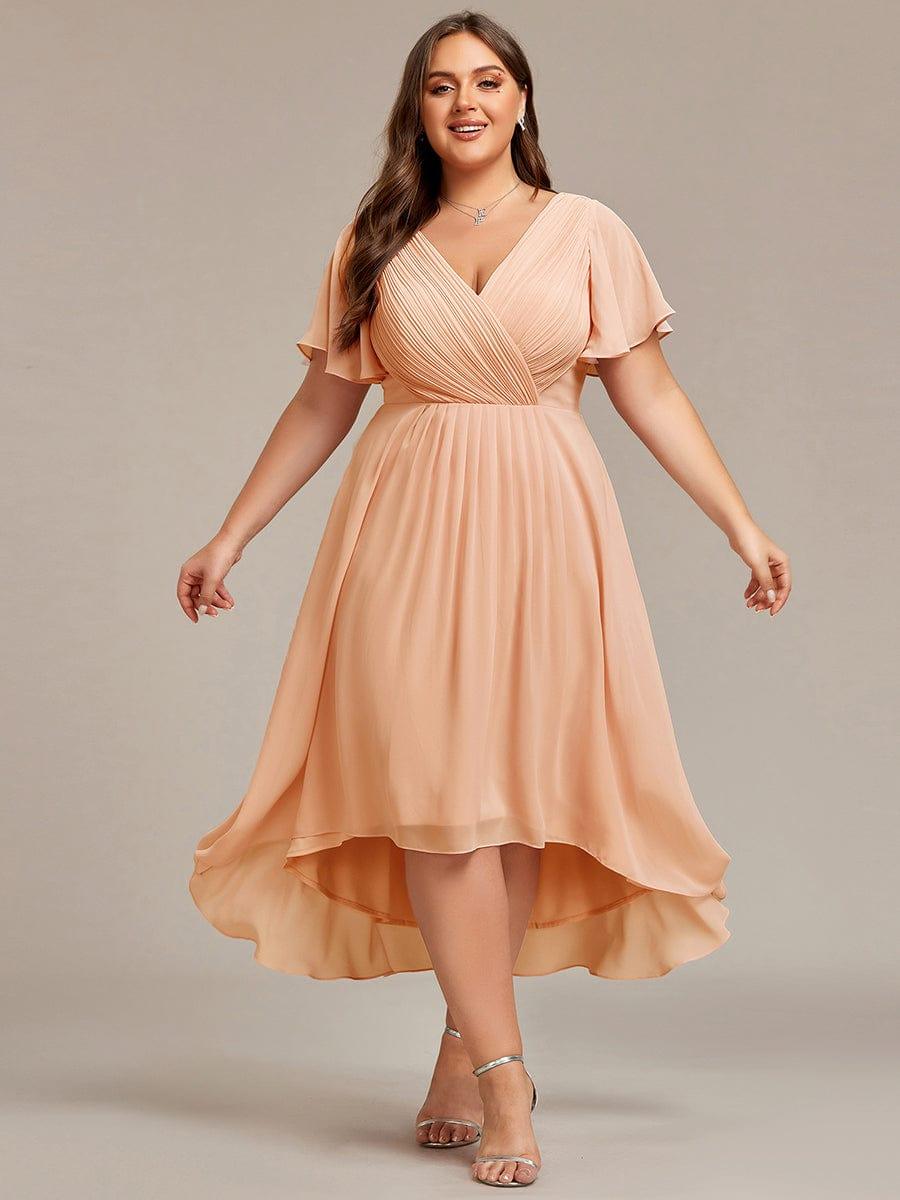Robe de invitée de mariage en mousseline avec col en V et manches courtes 143