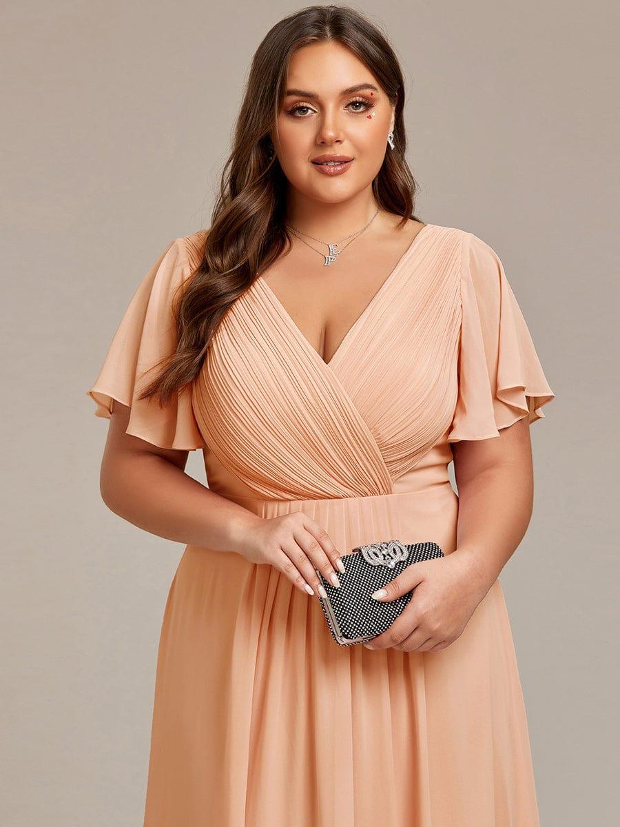 Robe de invitée de mariage en mousseline avec col en V et manches courtes 141