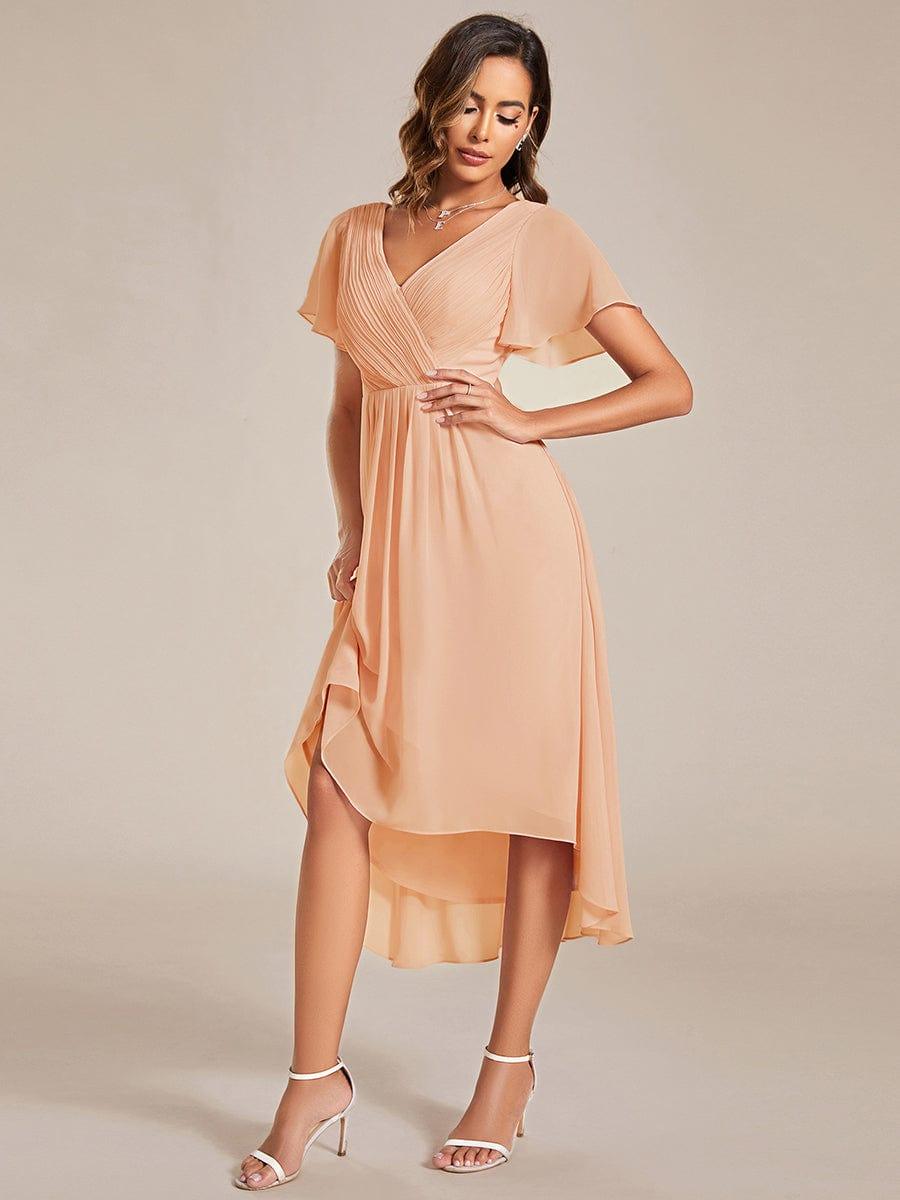 Robe de invitée de mariage en mousseline avec col en V et manches courtes 137