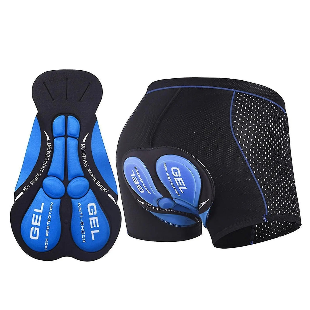 Coussinet en gel bleu vu de dessus à côté du sous-short noir à empiècement en mesh sur le côté. 1